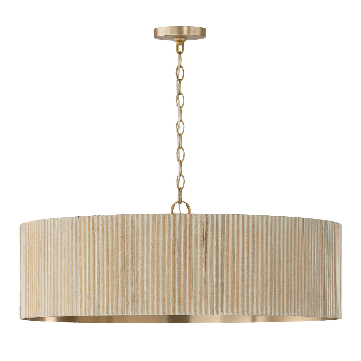 30.75"W x 11.25"H 4-Light Chandelier in Matte Brass and Handcrafted Mango Wood in White Wash