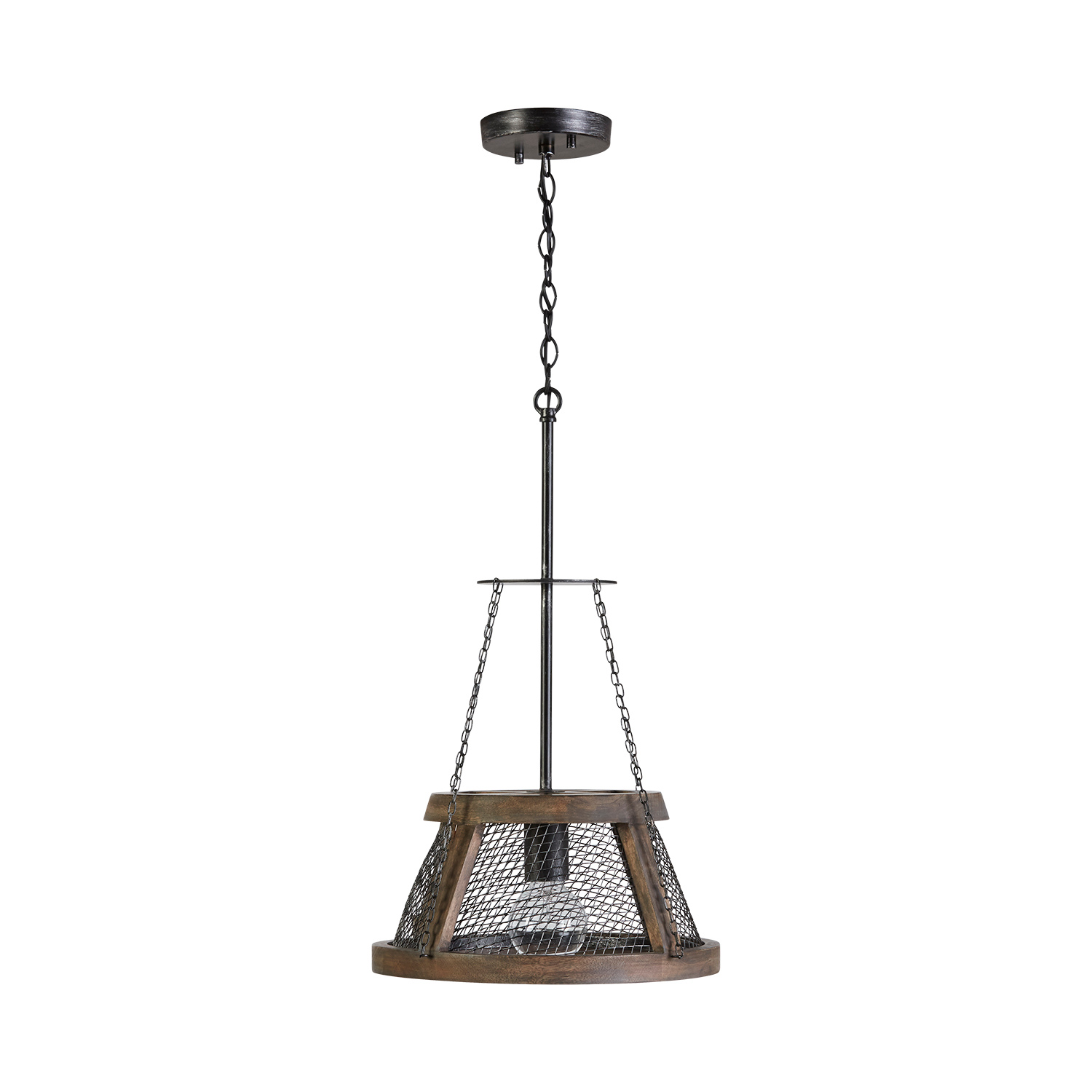 13.5" W x 15" H 1-Light Wood and Mesh Shade Pendant